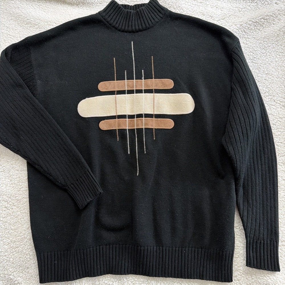 Jordan Craig Gallery Mens Sweater Black Geometric Mock Neck Retro 90s Y2K